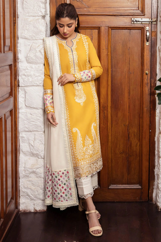 ZAHA - 3PC LAWN EMBROIDERED SHIRT WITH DIAMOND PRINTED DUPATTA AND TROUSER-BIC-2778-Y