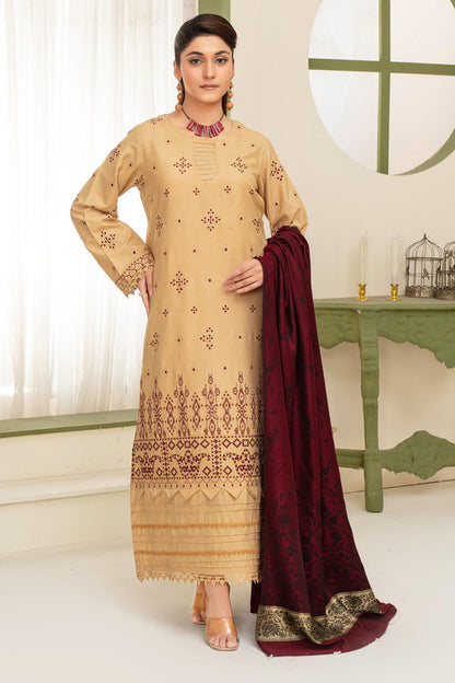 BRANDSINN-3PC DHANAK  EMBROIDERED SHIRT WITH KASHMIRI JACQUARD WOOL SHAWL-BIC-1515