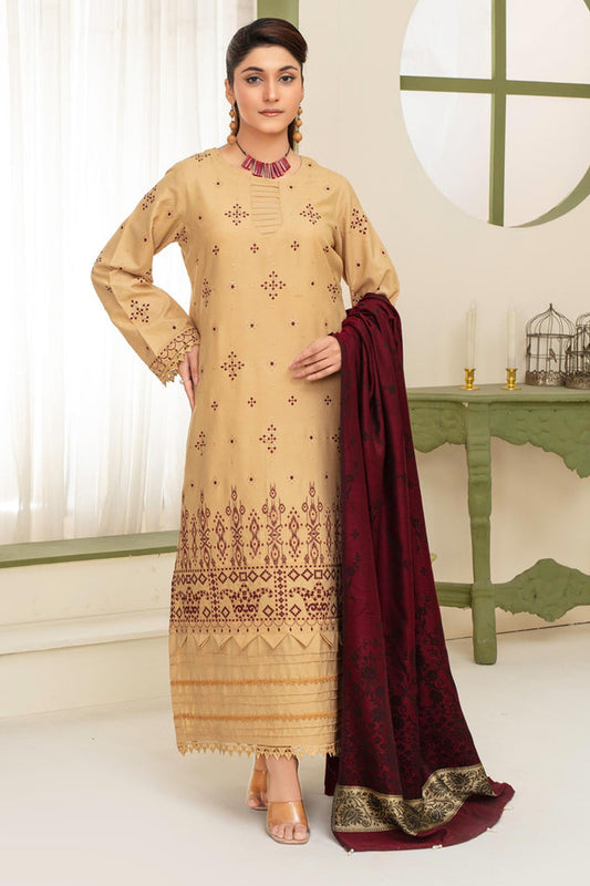 BRANDSINN-3PC DHANAK  EMBROIDERED SHIRT WITH KASHMIRI JACQUARD WOOL SHAWL-BIC-1515