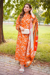 ANEELAS-3PC LAWN DIGITAL PRINTED SHIRT WITH SILK PRINTED DUPATTA AND PRINTED TROUSER-BIC-030
