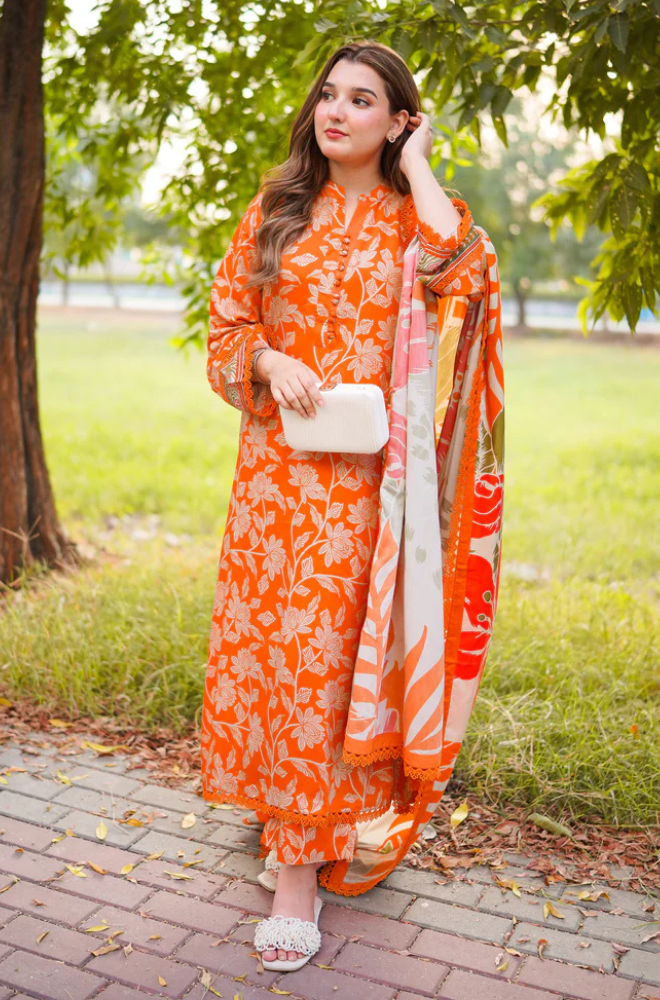ANEELAS-3PC LAWN DIGITAL PRINTED SHIRT WITH SILK PRINTED DUPATTA AND PRINTED TROUSER-BIC-030