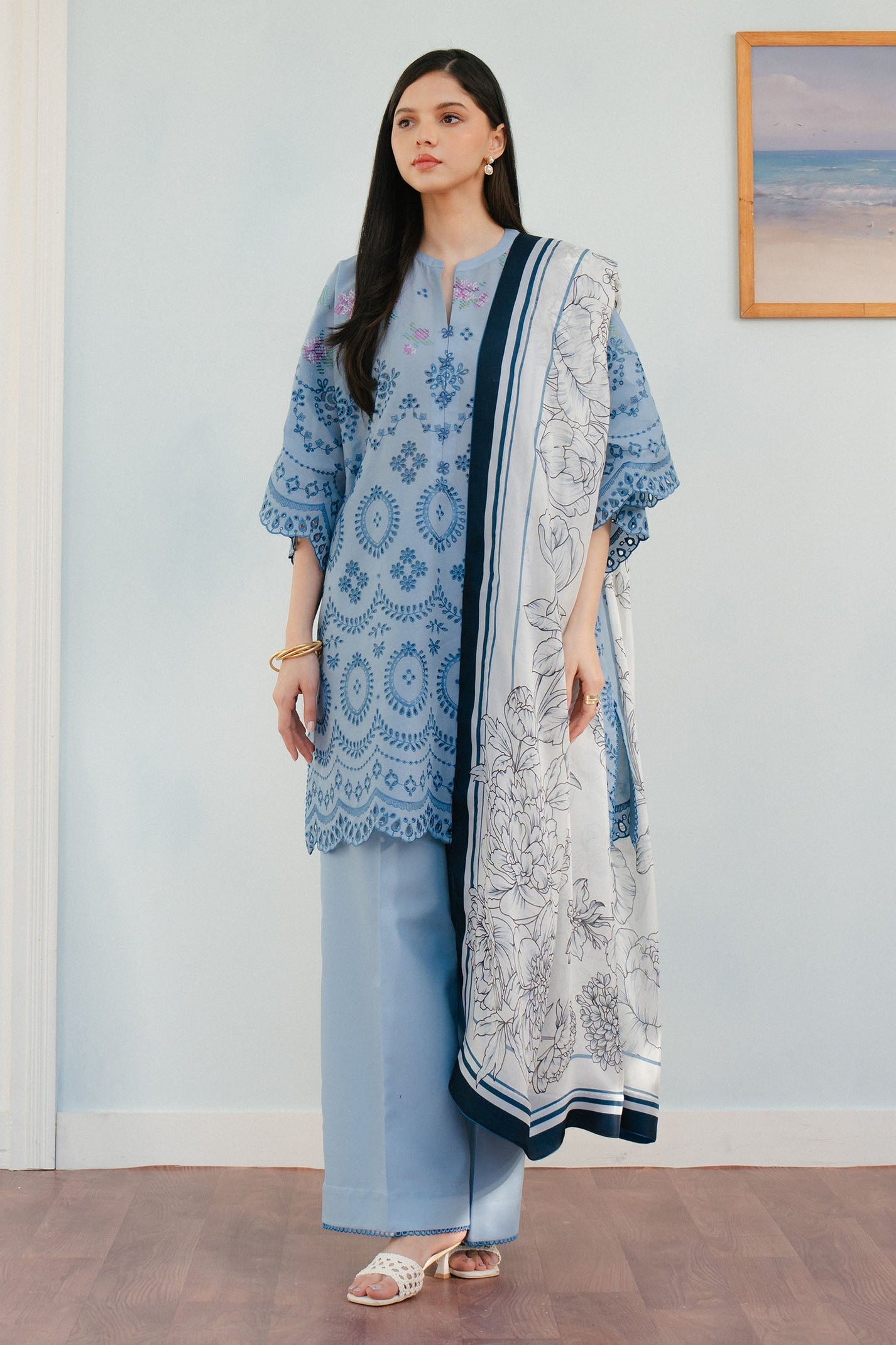 ZARA SHAH JAHAN-3PC LAWN EMBROIDERED SHIRT WITH CHIFFON PRINTED DUPATTA AND TROUSER-BIC-4637