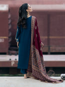 IZEL-3PC DHANAK EMBROIDERED SHIRT WITH COURTRAI PRINTED SHAWL & TROUSER-BIC-4226