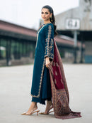 IZEL-3PC DHANAK EMBROIDERED SHIRT WITH COURTRAI PRINTED SHAWL & TROUSER-BIC-4226