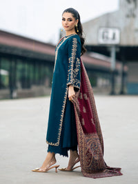 IZEL-3PC DHANAK EMBROIDERED SHIRT WITH COURTRAI PRINTED SHAWL & TROUSER-BIC-4226
