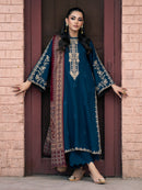 IZEL-3PC DHANAK EMBROIDERED SHIRT WITH COURTRAI PRINTED SHAWL & TROUSER-BIC-4226