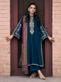 IZEL-3PC DHANAK EMBROIDERED SHIRT WITH COURTRAI PRINTED SHAWL & TROUSER-BIC-4226