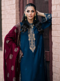 IZEL-3PC DHANAK EMBROIDERED SHIRT WITH COURTRAI PRINTED SHAWL & TROUSER-BIC-4226