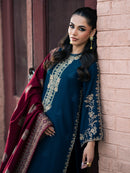 IZEL-3PC DHANAK EMBROIDERED SHIRT WITH COURTRAI PRINTED SHAWL & TROUSER-BIC-4226