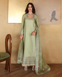 MUSHQ-3PC-RAW SILK HAND EMB EMBELLISHED SHIRT WITH SOFT SILK EMB DUPATTA AND RAW SILK TROUSER-BIC-5152
