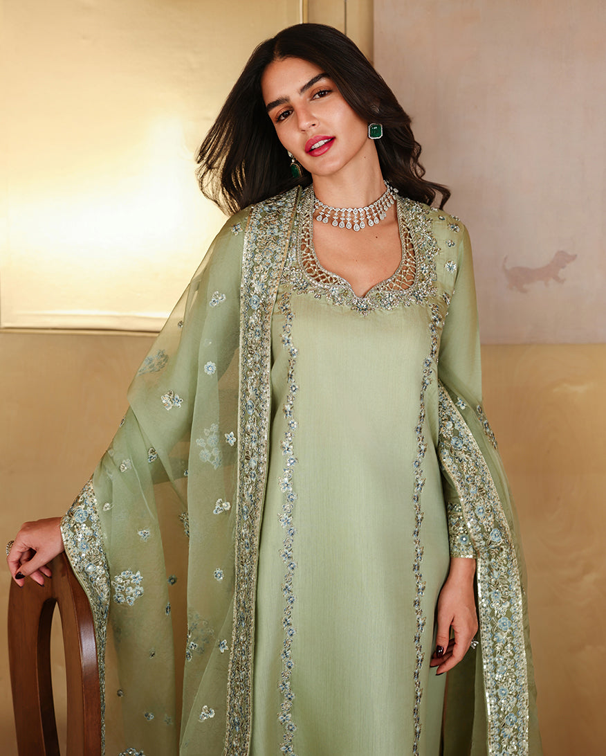 MUSHQ-3PC-RAW SILK HAND EMB EMBELLISHED SHIRT WITH SOFT SILK EMB DUPATTA AND RAW SILK TROUSER-BIC-5152