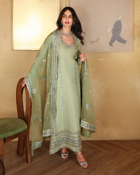 MUSHQ-3PC-RAW SILK HAND EMB EMBELLISHED SHIRT WITH SOFT SILK EMB DUPATTA AND RAW SILK TROUSER-BIC-5152