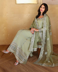 MUSHQ-3PC-RAW SILK HAND EMB EMBELLISHED SHIRT WITH SOFT SILK EMB DUPATTA AND RAW SILK TROUSER-BIC-5152