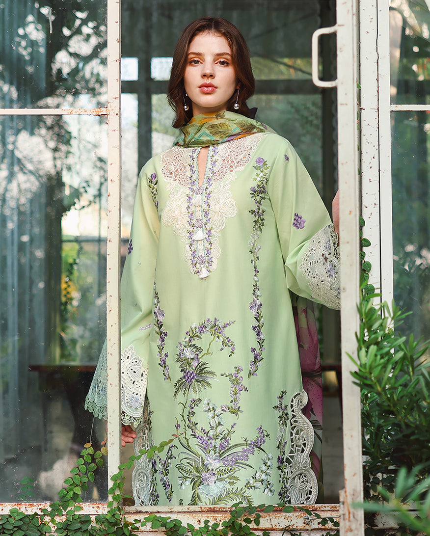 MUSHQ-3PC LAWN EMBROIDERED SHIRT WITH SILK PRINTED DUPATTA AND TROUSER-BIC-4908