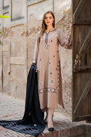 VINTAGE-3PC DHANAK EMBROIDERED SHIRT WITH DHANAK EMBROIDERED SHAWL AND TROUSER-BIC-4421