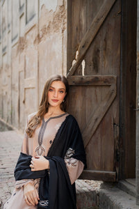 VINTAGE-3PC DHANAK EMBROIDERED SHIRT WITH DHANAK EMBROIDERED SHAWL AND TROUSER-BIC-4421