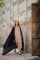 VINTAGE-3PC DHANAK EMBROIDERED SHIRT WITH DHANAK EMBROIDERED SHAWL AND TROUSER-BIC-4421