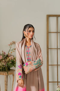 VINTAGE-3PC DHANAK EMBROIDERED SHIRT WITH TYE & DYE CHIFFON DUPATTA AND TROUSER-BIC-4265