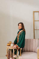 VINTAGE-3PC DHANAK EMBROIDERED SHIRT WITH BAMBER CHIFFON DUPATTA & TROUSER-BIC-4248