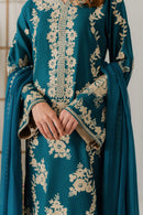 VINTAGE-3PC DHANAK EMBROIDERED SHIRT WITH BAMBER CHIFFON DUPATTA AND TROUSER-BIC-4245