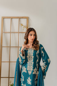 VINTAGE-3PC DHANAK EMBROIDERED SHIRT WITH BAMBER CHIFFON DUPATTA AND TROUSER-BIC-4245