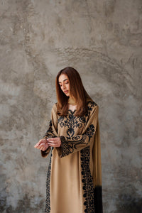 VINTAGE-3PC DHANAK EMBROIDERED SHIRT WITH CHIFFON TYE&DYE DUPATTA AND TROUSER-BIC-5287