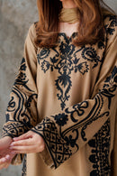 VINTAGE-3PC DHANAK EMBROIDERED SHIRT WITH CHIFFON TYE&DYE DUPATTA AND TROUSER-BIC-5287