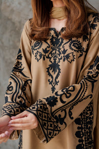 VINTAGE-3PC DHANAK EMBROIDERED SHIRT WITH CHIFFON TYE&DYE DUPATTA AND TROUSER-BIC-5287