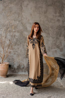 VINTAGE-3PC DHANAK EMBROIDERED SHIRT WITH CHIFFON TYE&DYE DUPATTA AND TROUSER-BIC-5287