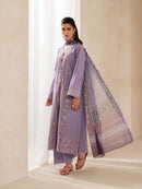 GARNET-3PC DHANAK EMBROIDERED SHIRT WITH COURTRAI PRINTED SHAWL AND TROUSER-BIC-4295