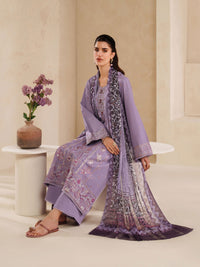 GARNET-3PC DHANAK EMBROIDERED SHIRT WITH COURTRAI PRINTED SHAWL AND TROUSER-BIC-4295