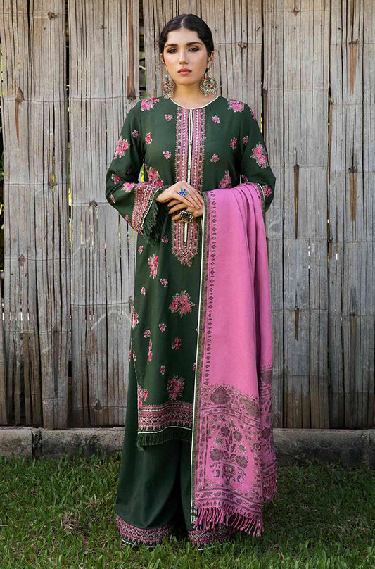 ZARA SHAHJAHAN - 3PC KHADDAR EMBROIDERD SHIRT WITH WOOL PRINTED SHAWL AND TROUSER-BIC-1144
