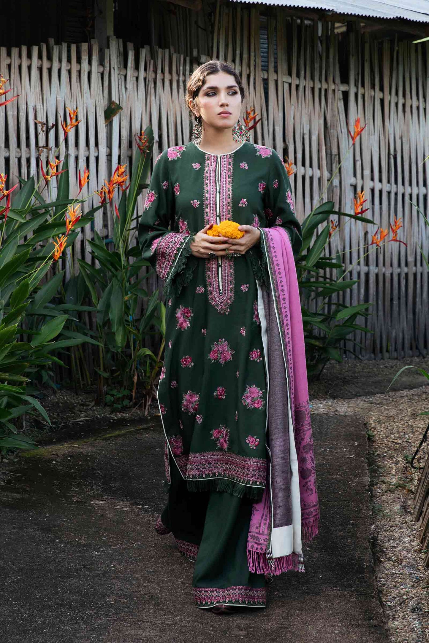 ZARA SHAHJAHAN - 3PC KHADDAR EMBROIDERD SHIRT WITH WOOL PRINTED SHAWL AND TROUSER-BIC-1144