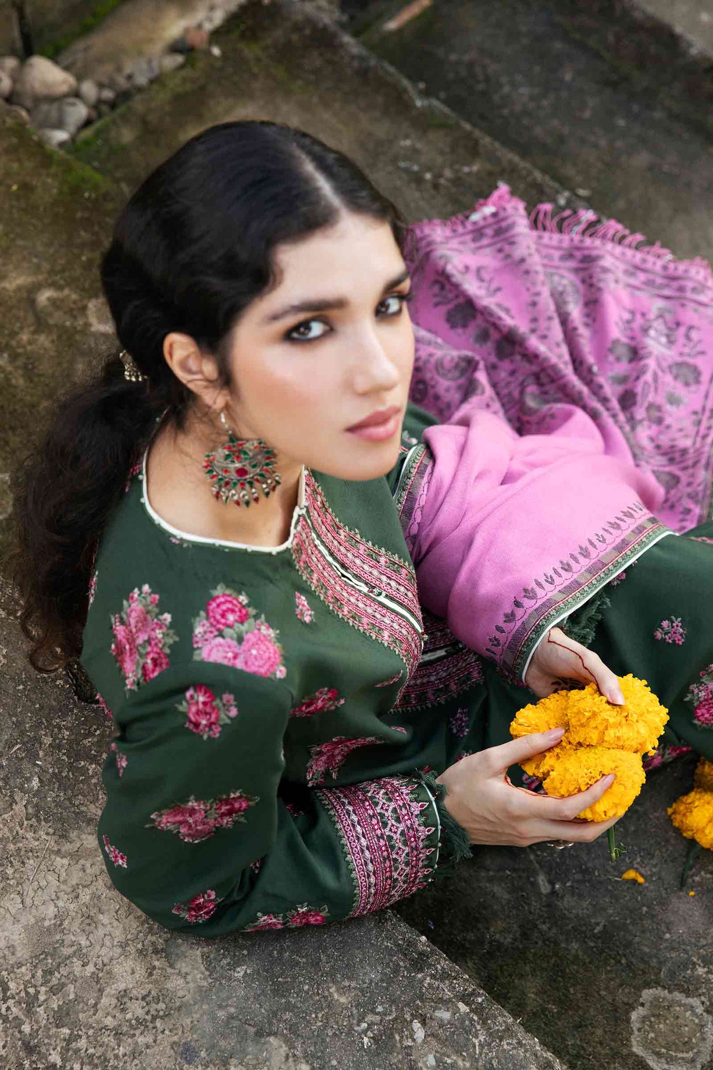 ZARA SHAHJAHAN - 3PC KHADDAR EMBROIDERD SHIRT WITH WOOL PRINTED SHAWL AND TROUSER-BIC-1144