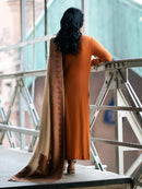IZEL-3PC DHANAK EMBROIDERED SHIRT WITH COURTRAI PRINTED SHAWL AND TROUSER-BIC-4146