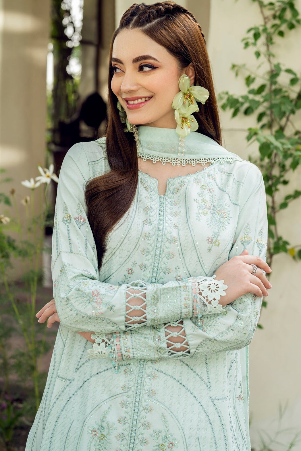 JAZMIN-3PC LAWN EMBROIDERED SHIRT WITH ORGANZA EMB DUPATTA AND TROUSER-BIC-4624