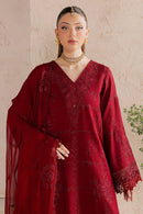 NUREH-3PC DHANAK EMBROIDERED SHIRT WITH DHANAK EMBROIDERED SHAWL AND TROUSER-BIC-5305