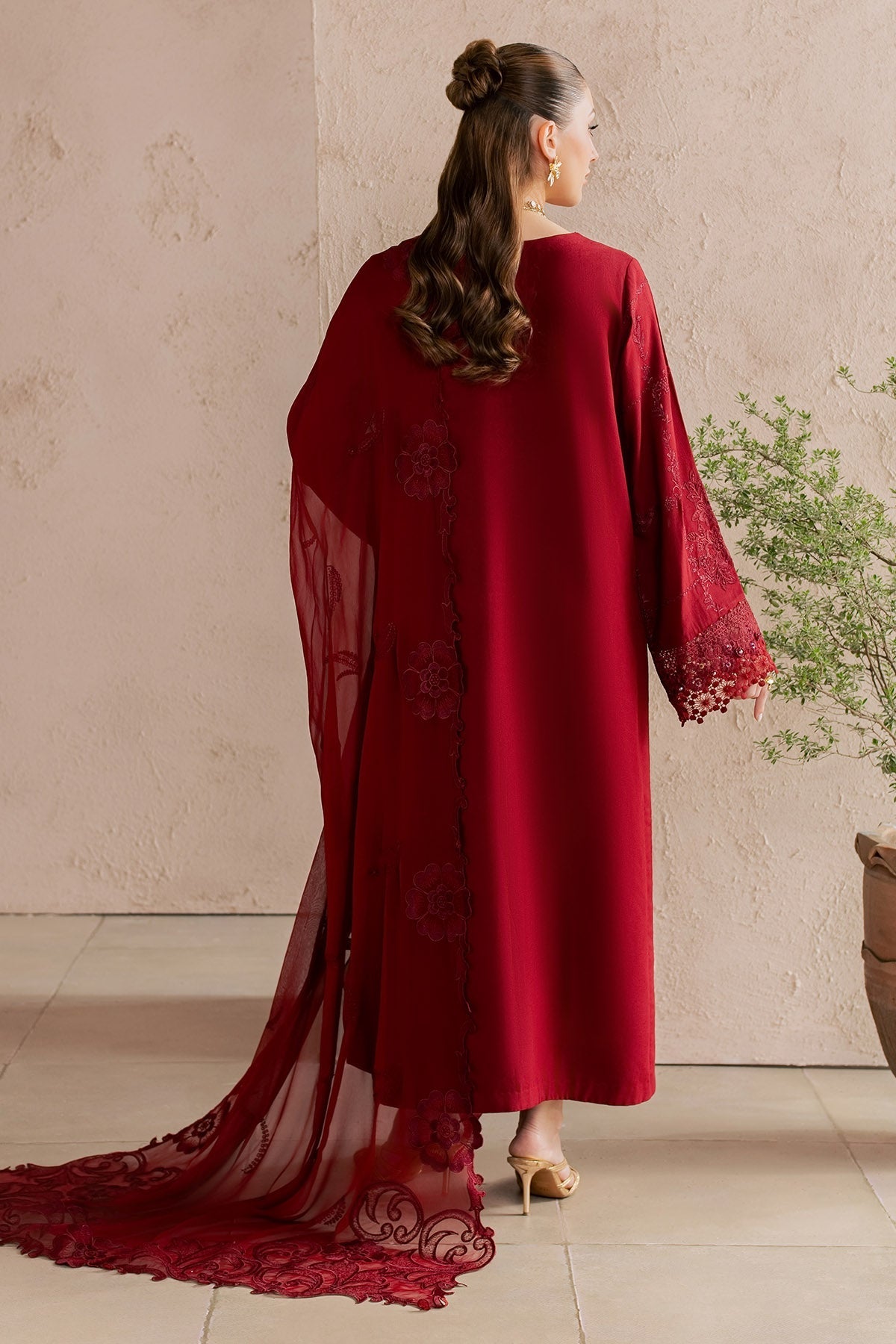 NUREH-3PC DHANAK EMBROIDERED SHIRT WITH DHANAK EMBROIDERED SHAWL AND TROUSER-BIC-5305
