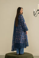 AYZEL-3PC LAWN PRINTED EMB SHIRT WITH SILK PRINTED DUPATTA AND DYED TROUSER-BIC-053