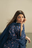 AYZEL-3PC LAWN PRINTED EMB SHIRT WITH SILK PRINTED DUPATTA AND DYED TROUSER-BIC-053