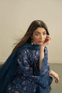 AYZEL-3PC LAWN PRINTED EMB SHIRT WITH SILK PRINTED DUPATTA AND DYED TROUSER-BIC-053