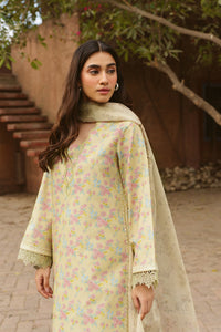AYZEL-3PC LAWN PRINTED EMB SHIRT WITH SILK PRINTED DUPATTA AND DYED TROUSER-BIC-055