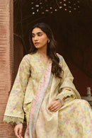 AYZEL-3PC LAWN PRINTED EMB SHIRT WITH SILK PRINTED DUPATTA AND DYED TROUSER-BIC-055