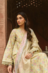 AYZEL-3PC LAWN PRINTED EMB SHIRT WITH SILK PRINTED DUPATTA AND DYED TROUSER-BIC-055