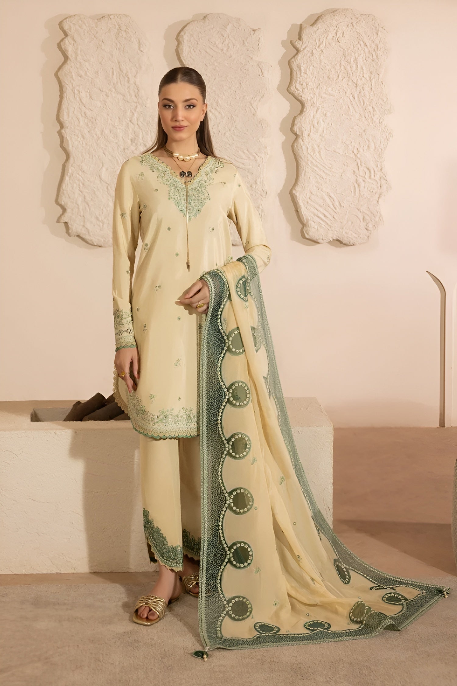MEHMAL_IVORY BLOOM-RAW SILK HAND ENSEMBLE EMBROIDERED-D-100012