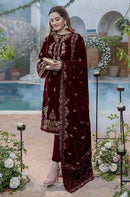 AZURE-3PC VELVET EMBROIDERED SHIRT WITH VELVET EMBROIDERED SHAWL & TROUSER-BIC-D5.B