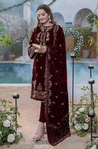 AZURE-3PC VELVET EMBROIDERED SHIRT WITH VELVET EMBROIDERED SHAWL & TROUSER-BIC-D5.B