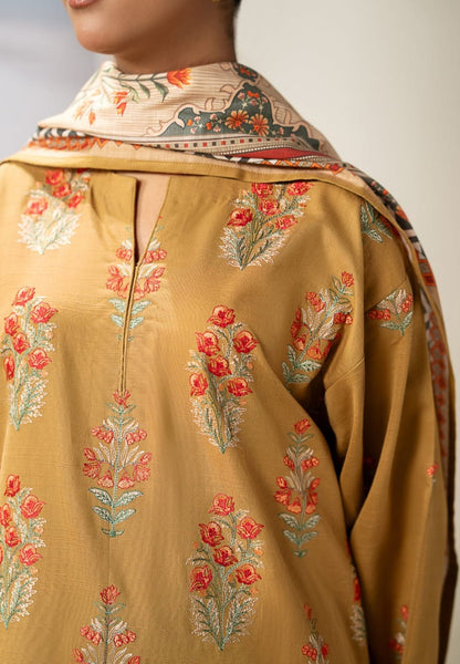 Sapphire- 3PC Dhanak Embroidered Shirt With  Twil Print Wool Shawl & Trouser-BIC-3355