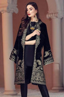 BAROUQUE-2PC VELVET EMBROIDERED SHIRT WITH VELVET EMBROIDERED SLEEVES AND SILK TROUSER -BIC-D-11