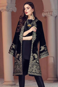 BAROUQUE-2PC VELVET EMBROIDERED SHIRT WITH VELVET EMBROIDERED SLEEVES AND SILK TROUSER -BIC-D-11